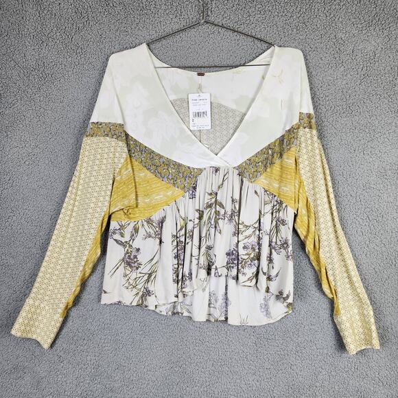 Free People Top Size M Aloha State Of Mind Floral Green Tea Patchwork NWT - Picture 1 of 6
